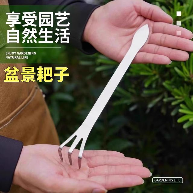 Stainless steel bonsai flower gardening tools small scratch rake three-claw rake special small rake flower pot soil loosening artifact