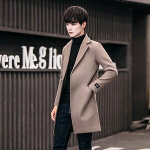 Casual woolen coat men 2020 new Korean trend woolen woolen coat men's trench coat mid -length winter thick