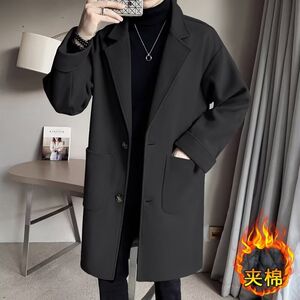 
Woolen coat men's mid-length autumn and winter thickened high-end black woolen windbreaker fashionable new spring coat