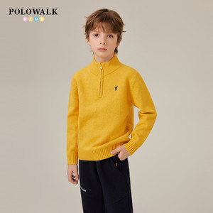 
POLOWALK children's clothing boys' long-sleeved sweater 2025 autumn and winter new sweater simple mid-high collar pullover jacket