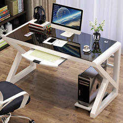 Computer Desktop Table for Home Use, Simple Modern Economical Desk, Simple Tempered Glass Computer Desk Study Table