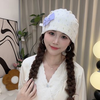 Double layer 7A antibacterial cotton bow confinement hat confinement headband parent-child cap available for all seasons, postpartum windproof