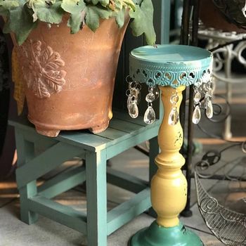 
French country iron art old colored crystal u candle holder flower holder flower stand gardening ornaments wedding romantic home