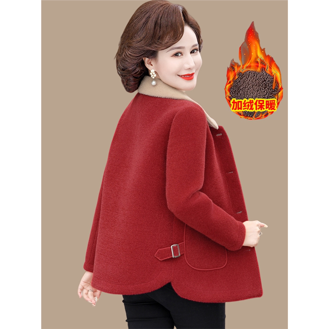 Mom Spring and Autumn Minky Velvet Coat Short Small Autumn and Winter New Style Middle-aged and Elderly Women's Fashionable Woolen Fleece Top