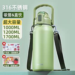 German Imported Large-Capacity Thermos Cup for Male Students with Straw, Cute Water Cup for Women, Outdoor Sports Bottle, Stainless Steel