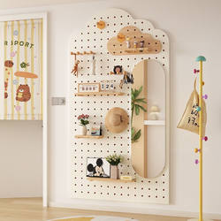 Yunduo Wave entrance solid wood hole board custom-made storage rack partition wall-mounted desk fitness equipment storage rack