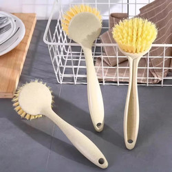Kitchen Long-Handled Pot Scrubber Dishwashing Cleaning Brush 2 Yuan Free Shipping Small Item 2 Yuan Practical Good Item Yellow Bristle Pot Brush