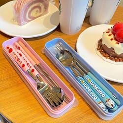 Ins Portable Stainless Steel Spoon High-Quality Chopsticks Student Three-Piece Set Cutlery Fork Storage Box