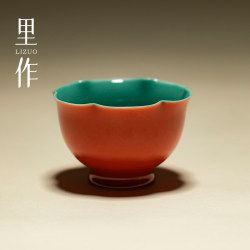 High-End Forbidden City Red Master Cup with High Stem and Petal-Shaped Rim, Household Light Luxury Kung Fu Tea Set Ceramic Tasting Cup