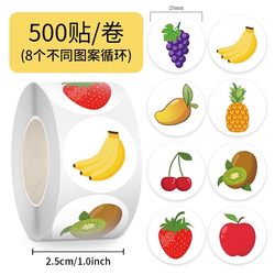 【Large Image Illustration Officially Authorized】1000 Green Cartoon Fruit Roll Stickers Fresh Apple Banana Strawberry Grape Mango Pineapple Pattern Decorative Labels Waterproof Sealing Stickers