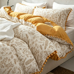 
Rich Embroidery Dopamine Contrast Color Edge Washed Cotton Quilt Cover Plant Flower Four Seasons Universal Design Bedding