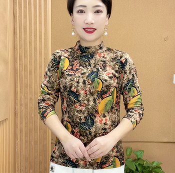 Mother's clothing half turtleneck slimming fashion print fashion