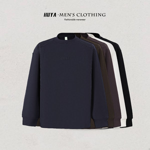 虎牙兄弟冬季卫衣双面线条德绒保暖休闲钢印字母圆领打底男K58031