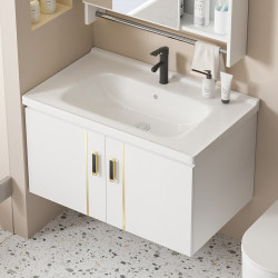 Wall-Mounted Washbasin Cabinet Combination for Small Apartments, Ceramic Integrated Washbasin, Space Aluminum Bathroom Vanity