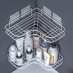 No-Drill Bathroom Corner Shelf, Wall-Mounted Storage Rack for Washbasin, Toilet, and Kitchen