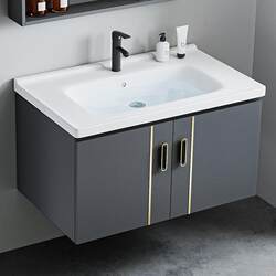 Wall-Mounted Space Aluminum Washbasin Cabinet Combination for Small Apartments, Integrated Ceramic Bathroom Sink for Home Use