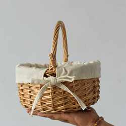 Portable Basket, Mini Gauze-Lined Rattan Woven Bamboo Flower Basket, Flower Basket, Handicrafts, Willow Woven Basket