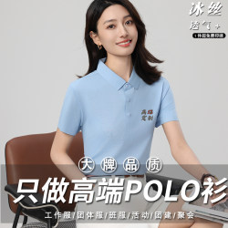 Ice Silk Workwear Custom Short-Sleeved Polo Shirt with Logo Printing, Group Advertising Cultural Shirt, Factory Uniform T-Shirt, Light Blue