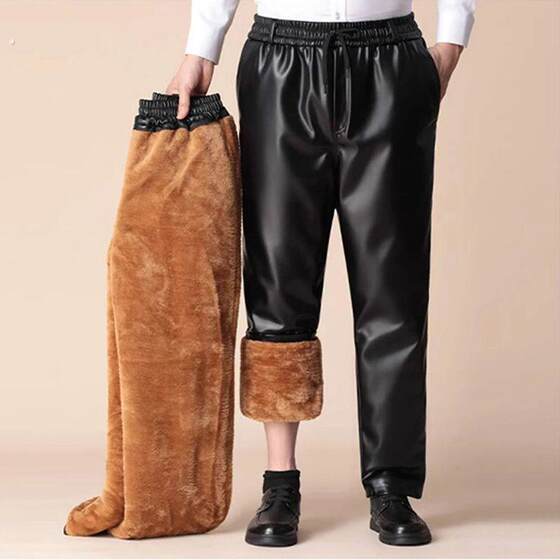 
Men's velvet thickened leather pants for riders, motorcycle delivery, windproof, waterproof, high-waisted, warm, extra thick cotton pants