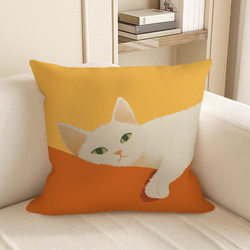 Little White Cat Korean Style Warm Color Square Pillowcase for Bedside Sofa Bedroom Pillow Cushion