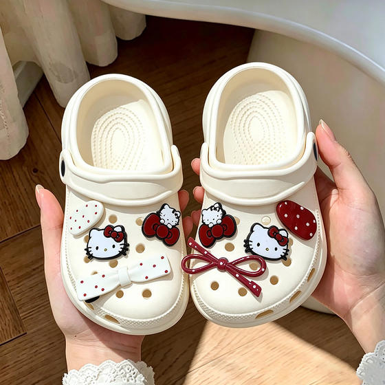 
Girls' Croc Shoes Summer New Children's Outdoor Slippers Waterproof Bath Household Shoes Baby Sandals Cartoon Kt Cat