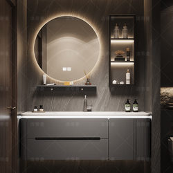 2026 New Model Rock Slab Heat-Bent Integrated Basin Bathroom Cabinet Set Washbasin Sink Cabinet