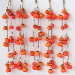 Artificial Persimmon Bunch with Frost Wall Hanging Decoration, Autumn-Themed Fruit Ornament for Restaurant, Home, and Living Room Decor