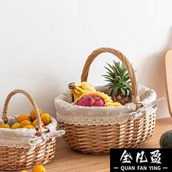 Picnic Basket, Hand-Woven Rattan Basket, Storage Basket, Shopping Basket, Egg Basket, Gift Basket, Wicker Fruit Basket