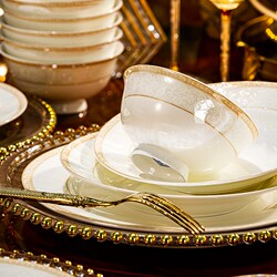 Dish Set for Home Use, New Model for Housewarming Gifts, Bone China Tableware, High-End Luxury Jingdezhen Ceramic Bowls and Plates