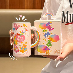 Authentic Heart-Shaped Bear Ceramic Water Cup, Large Capacity Tall Mug, Cute Student Office Worker Office Cup