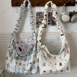 
Korean large-capacity cartoon canvas bag floral French lazy style student casual shoulder bag female commuter crossbody bag