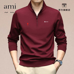 
Authentic AMI DRAJK half-zip sweatshirt men's spring stand-up collar bottoming top business casual long-sleeved T-shirt