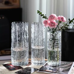 Light Luxury Large Glacier Vase Glass for Hydroponic Lucky Bamboo and Fresh Flowers ins High Aesthetic Living Room Flower Arrangement Decoration Piece