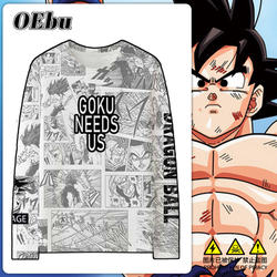 Dragon Ball Co-Branded Long-Sleeved T-Shirt for Men in Autumn and Winter, Saiyan Goku Vegeta, Bird Mountain Ming Anime Clothing for Children