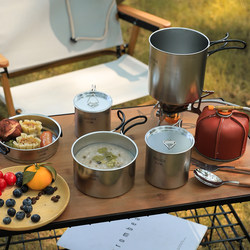 Outdoor camping 304 stainless steel set of pot camping cooker water cup frying pan cooking pot portable tableware overlapping set