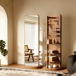 Perforated Board Rotating Dressing Mirror, Movable Floor-Standing Fitting Mirror, Large Mirror for Home Bedroom, Integrated Coat Rack and Full-Length Mirror
