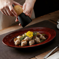 High-End Red Ceramic Fish Plate for Home Use, Steamed Fish Plate, Multi-Purpose Fish Plate, High Temperature Resistant Western-Style Plate, Soup Plate, Oven Plate