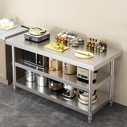 Stainless Steel Workbench, Restaurant Prep Table, Three-Layer Stove Rack, Cooking Kitchen Storage, Chopping Board, Vegetable Cutting Stove