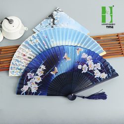 Traditional Folding Fan, Dance Fan, Japanese-Style Craft Gift, Bamboo Fan, Advertising Fan, Silk Cloth Chinese-Style Folding Fan
