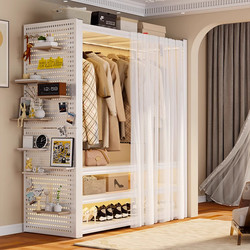 Shelf Wardrobe Coat Rack Home Bedroom Storage Rack Pegboard Assembly Freestanding Open-Style Hanging Wardrobe Storage Rack