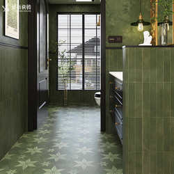 French-Style Green Retro Hexagonal Tiles for Bathroom, Toilet, Balcony, Kitchen, Entrance, Dining Room, Non-Slip Floor Tiles