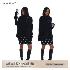
INNERFLOW design black cape sweater 2026 spring new mid-length loose wool knitted top