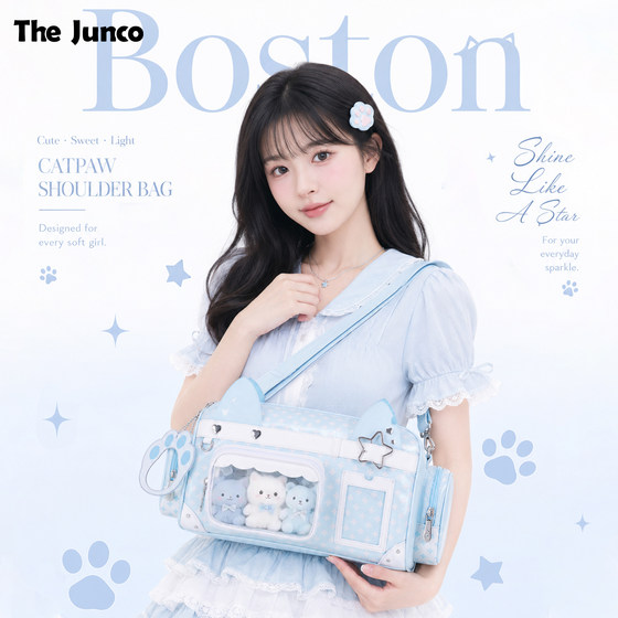 
Official Cat Ear Boston Bag 2026 New Blue Crossbody Bag Large Capacity High-end Exquisite Commuting Pain Bag for Women