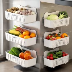 Kitchen Storage Rack, No-Drill Wall-Mounted, Multifunctional Storage Rack for Household Condiments, Bathroom Storage Hanging Basket