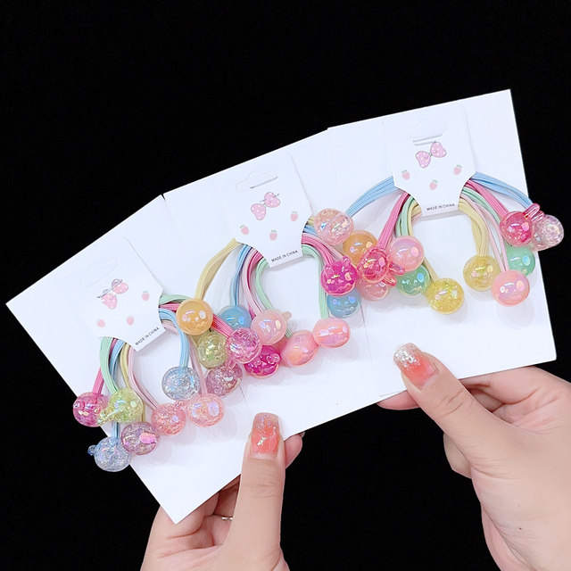 Children's candy colored head rope winding hair loop hair rope baby high elastic rubber band princess color bead braided ponytail ring