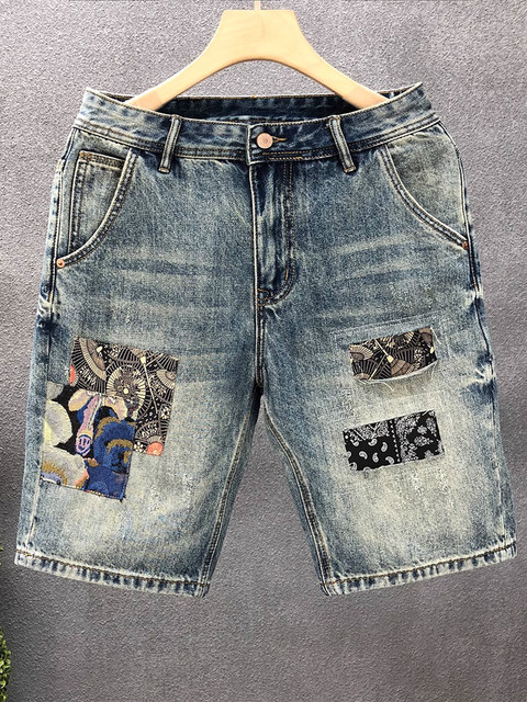 NY Trendy Toys Men s Light Luxury Embroidered Denim Shorts Men s Summer ny-trendy-toys-men-s-light-luxury-embroidered-denim-shorts-men-s-summer