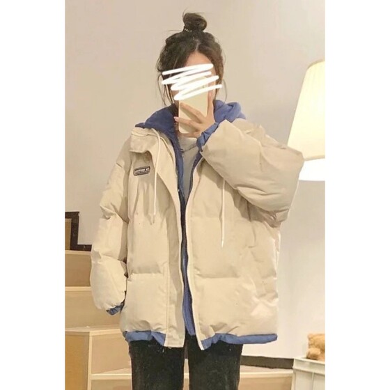 
Japanese fake two-piece cotton coat for girls in autumn and winter cityboy hooded jacket for boys and students unisex couple cotton coat