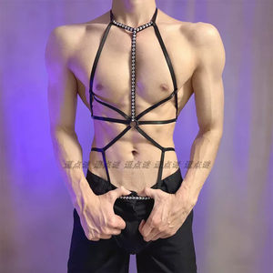 
Funny underwear, men's strappy jumpsuit, date robe, no need to take off, sexy shackles, hollow qq suit, high-end feel
