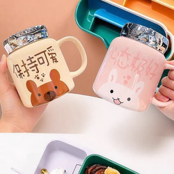 High-Looking Mug, Creative Mirror Ceramic Cup with Lid, Ceramic Cup for Kidsren, Cute Milk Cup
