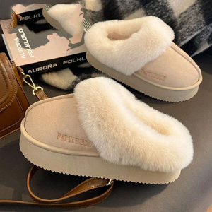 
Fuhongchen 2025 new fur slippers for women wearing fur integrated snow boots thick-soled cotton slippers
